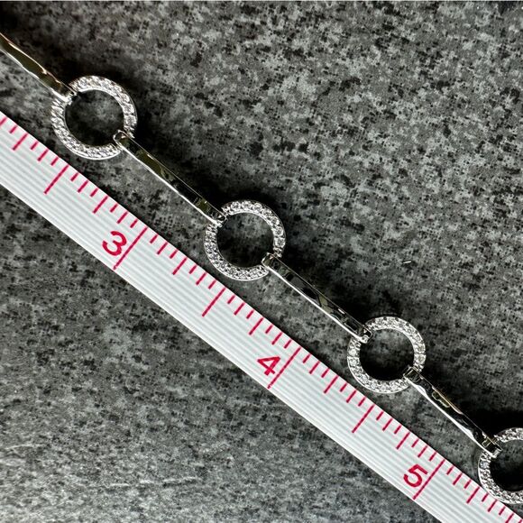 NEW Pretty Bird Pave Circular & Bar Link White Gold Plated Bracelet 6.75" / 7.5" - Picture 8 of 13